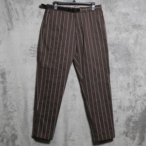 White Sand Pants Mens 31x30.5 Brown Striped Chino Slim Poly Cotton Made In Italy